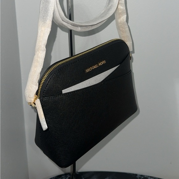 MICHAEL KORS Jet Set Travel Med Dome Crossbody Black Leather Bag AUTHENTIC NWT - Picture 5 of 10